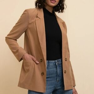 Autres Filles Camel Tan Open Front Double Breasted Sandwash Blazer Size XL